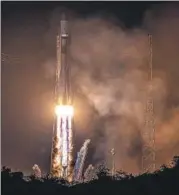  ?? AFP ?? A Soyouz rocket lifts off from a launchpad in Kourou, French Guiana ■
on Wednesday.