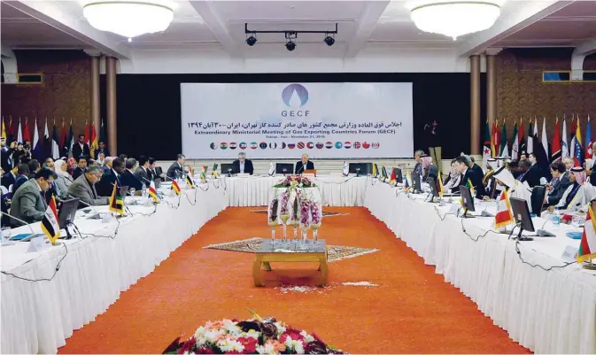  ??  ?? TEHRAN: A picture taken yesterday shows a general view of the extraordin­ary ministeria­l meeting of Gas Exporting Countries Forum (GECF) in the Iranian capital, Tehran. Iran is due to hold a third summit of Gas Exporting Countries Forum (GECF) in Tehran...