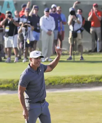  ?? Seth Wenig / Associated Press ?? Brooks Koepka reacts after finishing the final round of the U.S. Open. He joined Rory McIlroy and Jordan Spieth as the only current players in their 20s to have won multiple majors.