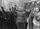  ?? Burgos, Spain. Photograph: AP ?? Francisco Franco, centre, attends the second anniversar­y of the death of José Antonio Primo de Rivera, the founder of the Spanish rightwing movement La Falange, in