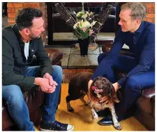 ?? ?? Reliving the ordeal: Paul Ansell with Channel 5’s Dan Walker and the family spaniel Willow, who was with Nicola when Ms Bulley vanished on a riverside walk