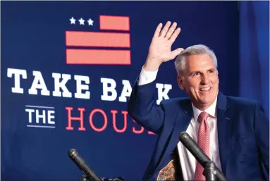  ?? AP PHOTO BY ALEX BRANDON ?? House Minority Leader Kevin Mccarthy of Calif., arrives to speak at an event early Wednesday morning, Nov. 9, 2022, in Washington.