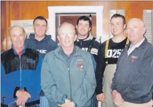  ?? SUBMITTED PHOTOS ?? Here are generation­s of Hopkins workers in 2009, including in the front, Glenn, Cliff, and Bill; and in the back, Alex MacKillop, Ian Hopkins, and Glen MacDonald, Glenn’s grandsons.