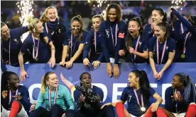  ?? Photograph: Franck Fife/AFP/Getty Images ?? France celebrate after winning the February’s Tournoi de France, where they beat all of Brazil, the Netherland­s and Finland.