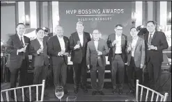  ??  ?? Bossing Awards officially launched by PLDT chairman and CEO Manny V. Pangilinan together with Jovy Hernandez, SVP and head of PLDT and Smart Enterprise Business Groups; Bossing Roberto Claudio of Toby’s Sports; Eric Alberto, chief revenue officer of...