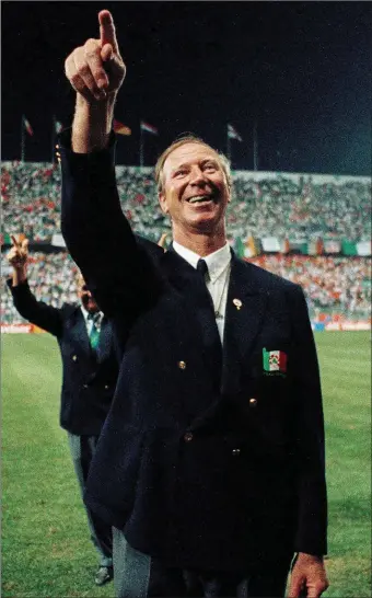  ??  ?? Jack Charlton after the 1-1 draw with The Netherland­s at Italia 90, a result that saw the Republic of Ireland qualify for a last 16 meeting with Romania.