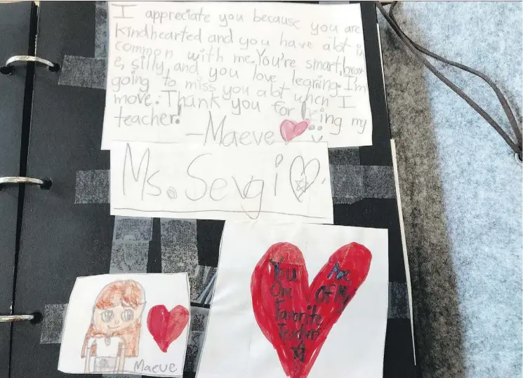  ?? SEVGI UNAY ?? A student expresses gratitude to a teacher in a letter included in a hand-bound book. Many teachers say homemade gifts like these are better than those purchased in stores.