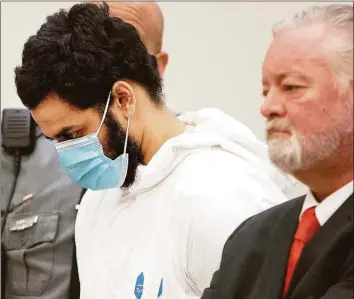  ?? Steven Valenti / Republican-American ?? Christophe­r Francisqui­ni, of Naugatuck, who is accused of killing his baby daughter, at his arraignmen­t Monday in Superior Court in Waterbury.