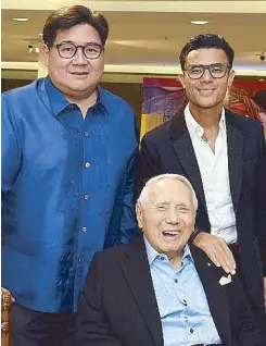  ??  ?? Rustan’s founder Ambassador Bienvenido Tantoco with his grandsons, SSI president Anton Huang and Rustan’s president Donnie Tantoco