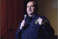  ??  ?? Norwalk Police Chief Thomas Kulhawik speaks at Norwalk High School in 2017.