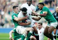  ??  ?? Star turns: Jamie George, Maro Itoje and Owen Farrell, playing against Ireland