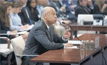  ?? Michael Reynolds European Pressphoto Agency ?? “WE WERE very concerned that we would not be perceived as taking sides in the election, injecting ourselves into a very heated campaign,” Former Secretary of Homeland Security Jeh Johnson told the committee.