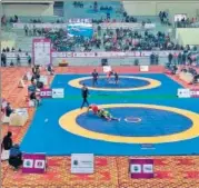  ?? HT PHOTO ?? The men’s freestyle nationals that ended in Noida on Sunday was the first big domestic wrestling event for almost a year.