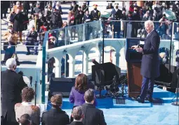  ?? Getty Images/tns ?? U.S. President Joe Biden delivers his inaugural address on the West Front of the U.S. Capitol on Wednesday in Washington, DC.