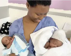  ??  ?? ABIGAIL Bolilitye and her twin boys, Simkele and Amumkele. They were born at 32 weeks in Vredenburg, and due to their low birth weight and associated complicati­ons, were taken to Groote Schuur.