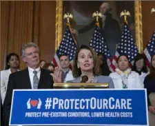  ?? J. Scott Applewhite/ Associated Press ?? Speaker of the House Nancy Pelosi, D- Calif., speaks at an event to announce legislatio­n to lower health care costs and protect people with pre- existing medical conditions in March 2019 in Washington, D. C.