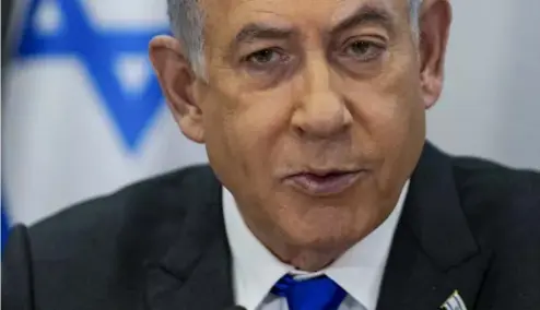  ?? ?? FILE - Israeli Prime Minister Benjamin Netanyahu chairs a cabinet meeting at the Kirya military base, in Tel Aviv, Israel, on Dec. 24, 2023.