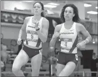  ?? NWA Democrat-Gazette file photo ?? Arkansas athletes Leigha Brown (left) and Taliyah Brooks have helped the Razorbacks become one of the nation’s top heptathlon groups. Brooks has the second-highest score this season with 6,099 while Brown is sixth with 5,852 points.