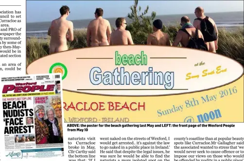  ??  ?? ABOVE: the poster for the beach gathering last May and LEFT: the front page of the Wexford People from May 10