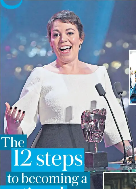  ??  ?? Firm favourite: Olivia Colman, left, accepts her Best Actress Bafta for The Favourite (below), marking her ascendancy to acting royalty. Colman’s success began with more humble roles, including Broadchurc­h (top), Fleabag (above), Twenty Twelve (right) and Peep Show (bottom)