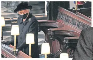  ??  ?? The Queen stands alone at her husband’s funeral yesterday and the couple get engaged in 1947