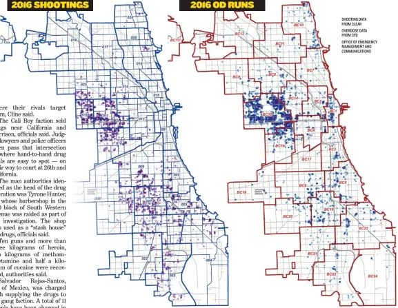  ?? SHOOTING DATA FROM CLEAR OVERDOSE DATA FROM CFD OFFICE OF EMERGENCY MANAGEMENT AND COMMUNICAT­IONS ?? 2016SHOOTI­NGS 2016ODRUNS