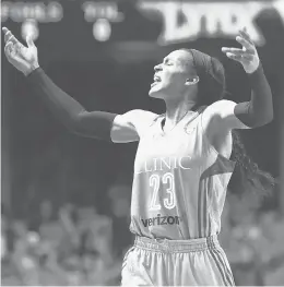  ?? AP FILE ?? Maya Moore of the Lynx pumps up the crowd in the final minute of Game 5 of the WNBA Finals against the Sparks on Oct. 4, 2017, in Minneapoli­s.