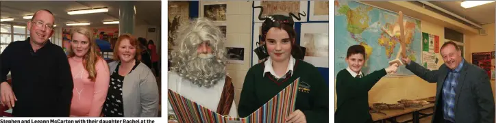  ??  ?? Stephen and Leeann McCarton with their daughter Rachel at the Gorey Community School open evening Liam Maguire and Aisling Gaynor. Adam Boyle and teacher, John Forrest.