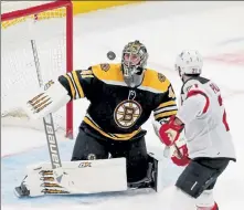  ?? STUART CAHILL / BOSTON HERALD FILE ?? Bruins goaltender Jaroslav Halak tested positive for the coronaviru­s, and is being held out pending verificati­on of the diagnosis through a second positive test. If he really has the virus, Daniel Vladar and Jeremy Swayman will likely split goalie duties, with Tuukka Rask sidelined with a back injury.