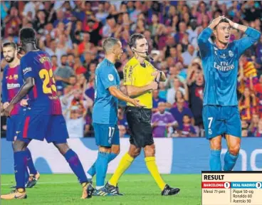  ?? AFP ?? Cristiano Ronaldo (right) received onematch ban for his dismissal and four games for pushing the ref.