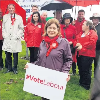  ??  ?? Red alert Labour’s candidate for Airdrie, Helen McFarlane, launches her campaign