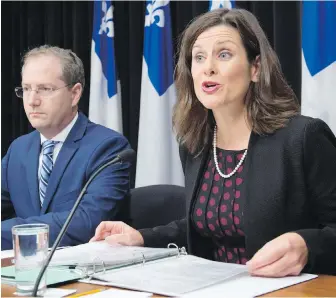  ??  ?? Associate minister Yan Paquette, left, and Justice Minister Stéphanie Vallée at a news conference at the national assembly in Quebec City on Tuesday.
