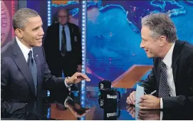  ?? THE
ASSOCIATED
PRESS/ FILES ?? U. S. President Barack Obama seen with Jon Stewart in 2012, will return as a guest as the host wraps up his time with The Daily Show. Stewart’s last episode is Aug. 6.