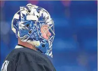  ?? NATHAN DENETTE /CP PHOTO ?? Toronto Maple Leafs goalie Frederik Andersen looks up ice during NHL training camp action in Niagara Falls, Ont. on Friday, September 15. Andersen couldn’t figure out why at the time, but there were points during his first season with the Toronto Maple...