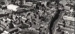  ?? ?? Early map of Newbury centre, Eagle Iron Works, aerial view before the Kennet Centre was built, aerial view of the Kennet Centre area and artist’s impression of Eagle Quarter developmen­t l ooking north through Eagle Place