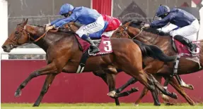  ?? Godolphin.com ?? Victor Ludorum, left, was undefeated in three starts before coming home third at Longchamp on May
11