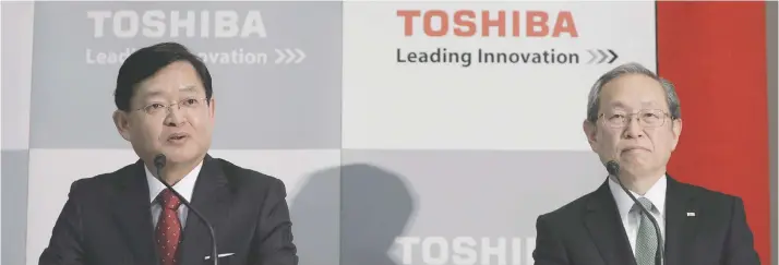  ?? Nobuaki Kurumatani, (izquierda) de 60 años, será el máximo responsabl­e y presidente de Toshiba Corp. Bloomberg/ La República ??