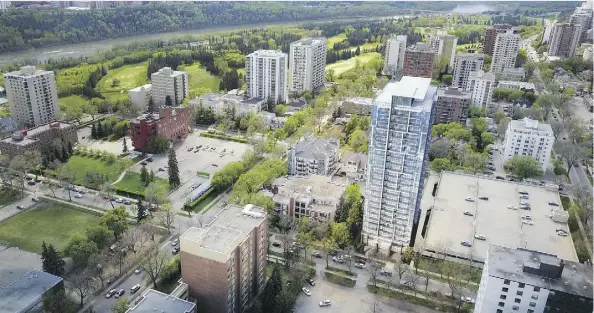  ??  ?? A rendering shows how The View, a 23-storey tower proposed for Grandin, would sit in the Oliver neighbourh­ood. The revised project from Westrich Pacific went to city council for considerat­ion of a rezoning applicatio­n on Monday, and council voted to change several bylaws associated with it.