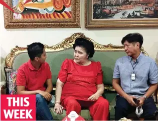  ?? ?? It’s back: Mrs Marcos with son Ferdinand Jr, right, celebratin­g his election