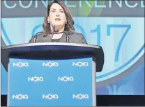  ?? KENN OLIVER/THE TELEGRAM ?? Siobhan Coady speaks during Noia’s 40th annual conference Thursday in St. John’s. The province’s minister of Natural Resources says any changes to the environmen­tal assessment process being considered by the federal government should include the...