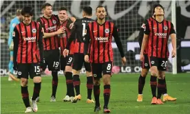  ?? Photograph: Xinhua/Shuttersto­ck ?? Luka Jovic (third left) celebrates after scoring on his return to Eintracht Frankfurt.