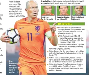  ?? GETTY ?? Arjen Robben’s goals were not enough for the Dutch to qualify.