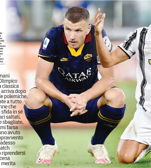  ?? BARTOLETTI, GETTY ?? Edin Dzeko (34 anni) e Cristiano Ronaldo (35) avrebbero potuto giocare insieme alla Juve invece si ritrovano avversari domani sera all’Olimpico