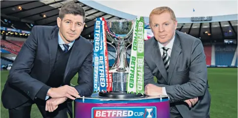  ??  ?? Collision course: Steven Gerrard and Neil Lennon will meet in today’s Betfred Cup final, with the former Liverpool captain looking to end an unpreceden­ted run of success at Celtic