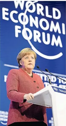  ?? FOTO: IMAGO IMAGES ?? Kanzlerin Angela Merkel sprach der Wirtschaft beim Gipfel in Davos ins Gewissen.