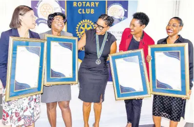  ?? NICHOLAS NUNES/PHOTOGRAPH­ER ?? From left: Allison Peart, managing director, A Peart Advisory Services Limited, Novelette Grant, retired deputy commission­er of police, Kerese Bruce-Patterson, president, Rotary Club of New Kingston, Audrey Tugwell-Henry (left), president and chief executive officer, Scotia Group Jamaica, and Pamela Monroe-Ellis (left), auditor general of Jamaica, during the presentati­on of the club’s annual awards ceremony held at Terra Nova All Suites Hotel, St Andrew last week.