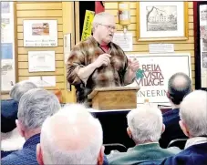  ?? Staff photograph by Lynn Atkins ?? Greg Mayfield, a native of Pea Ridge, told members of the Civil War Roundtable in Bella Vista about his family’s claim for damages after the Civil War.