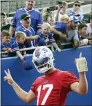  ?? JOSHUA BESSEX — THE ASSOCIATED PRESS ?? Bills quarterbac­k Josh Allen takes the field before practice July 31 in Orchard Park, N.Y.