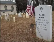  ?? PHOTOS BY PETE BANNAN — MEDIANEWS GROUP ?? Civil War US Colored Troop, Sgt. Isaac “Ike” Hall, 32nd Regiment, Company K, was identified as having been interred at Mt. Zion. a marker was placed in 2014.