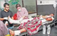  ?? PTI PHOTO ?? A villager receives treatment after being injured in Pakistan firing in Jammu’s RS Pura sector on Thursday.